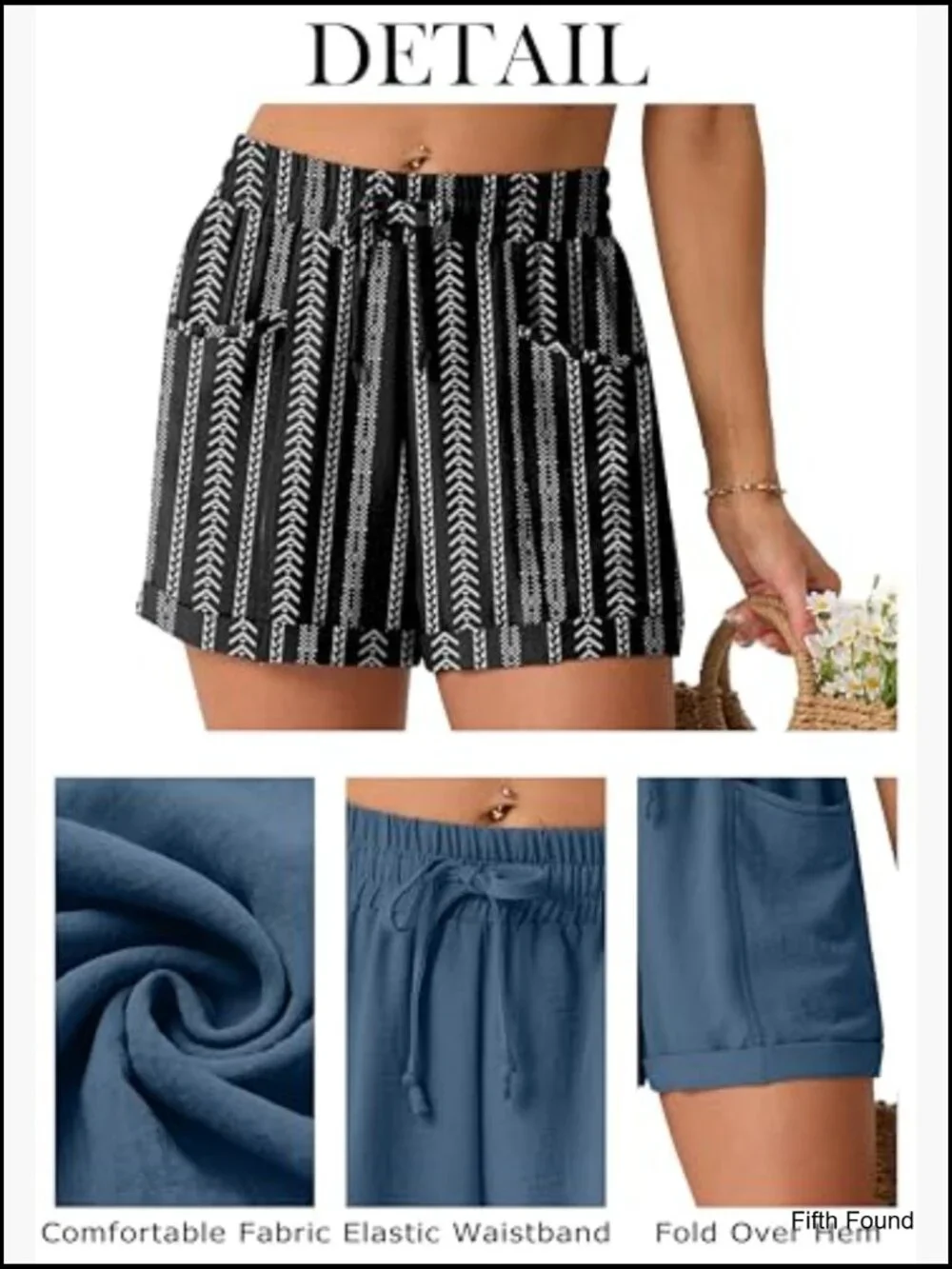 High Waisted Drawstring Shorts with Pockets Lightweight Summer Vacation - Picture 4 of 5